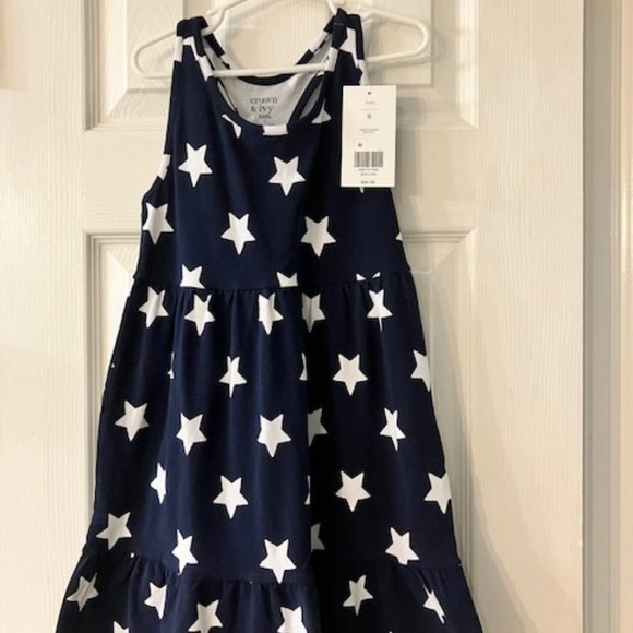 NWT! CROWN & IVY - Star Dress - Girl's Size Small - Navy Blue with White Stars! - Picture 4 of 12